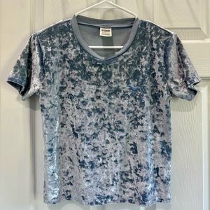 Victoria Secret PINK Baby Blue Crushed Velvet Cropped Shirt Y2K Womens Size XS